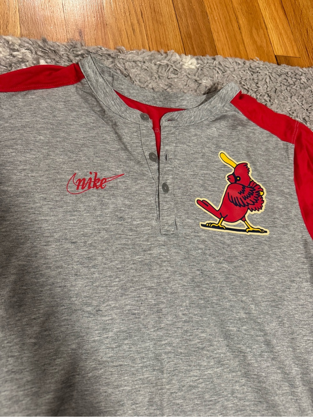 Nike Men’s Vintage St. Louis Cardinal Grey Henley with Red Accents